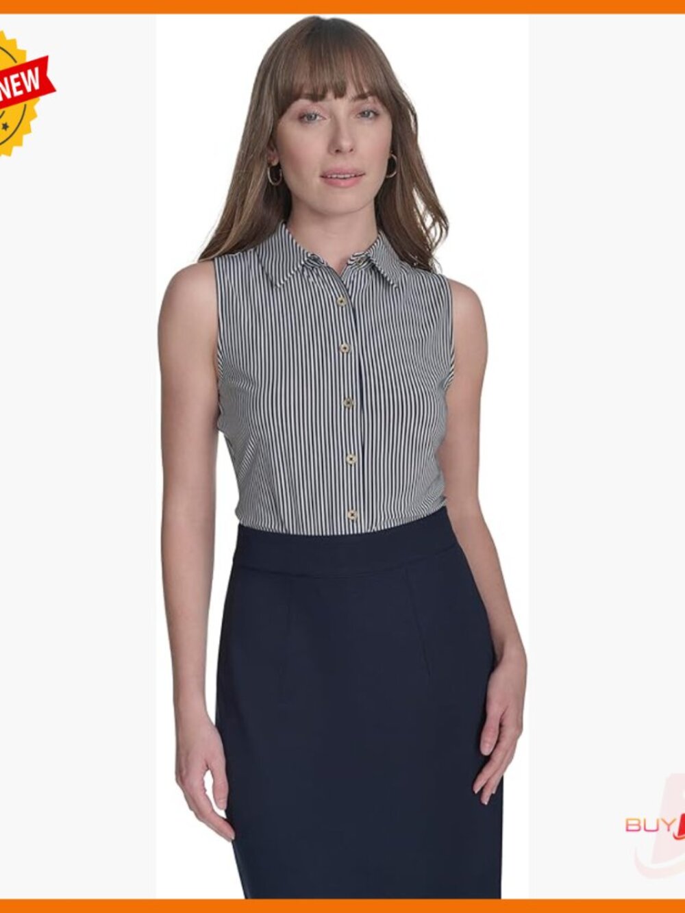 Sleeveless Plaid Button Down Shirt, Regular Fit, Polyester Blend